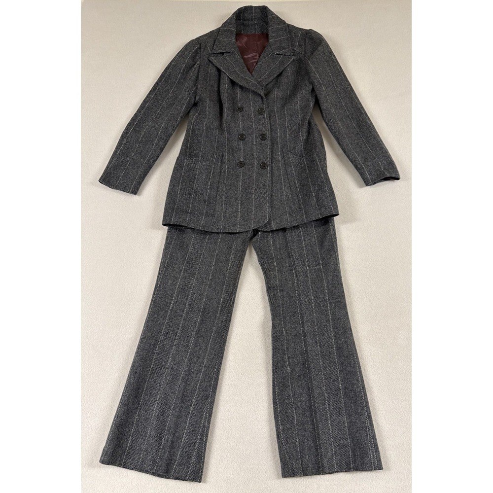 Vtg Panther Career Suit Small Herringbone Pinstripe Blazer Corp Office Union 80s